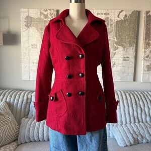 Vintage Forever 21 Womens‎ Red Wool Blend Double Breasted Pea Coat Jacket Size M